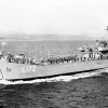 Sailors on deck of Naval vessel L172 at sea