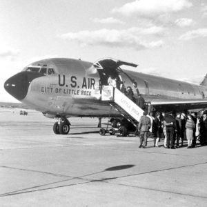 People boarding the "City of Little Rock" airplane