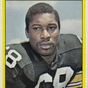 African-American man in football uniform with "Steelers" written above him