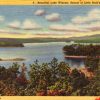 Postcard featuring aerial view of a lake with trees and countryside