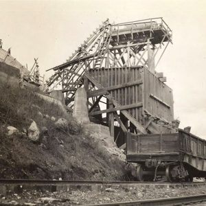 Railroad car on tracks at loading area