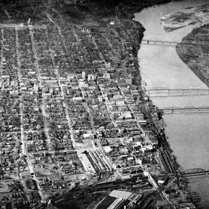 City of Little Rock seen from above with State Capitol in the upper left hand corner