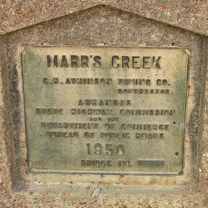 "Marr's Creek" plaque dated 1950 embedded in concrete