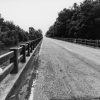 Concrete and asphalt highway bridge with railing