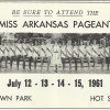 Young women in dresses with sashes in line with text