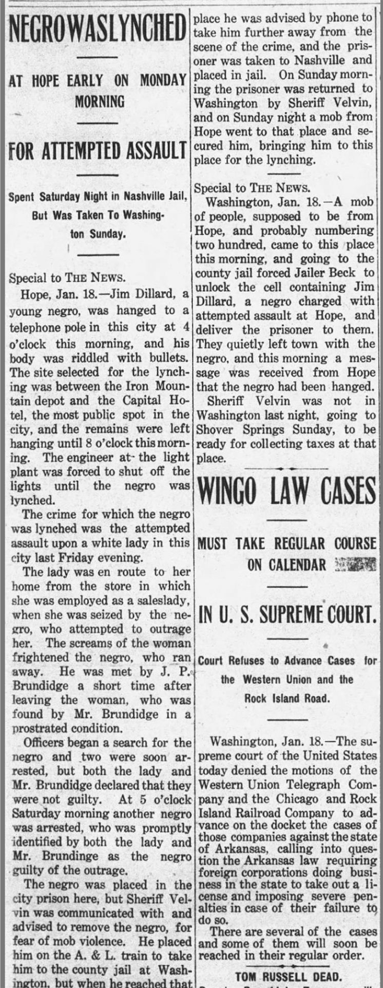 "Negro Was Lynched" newspaper clipping