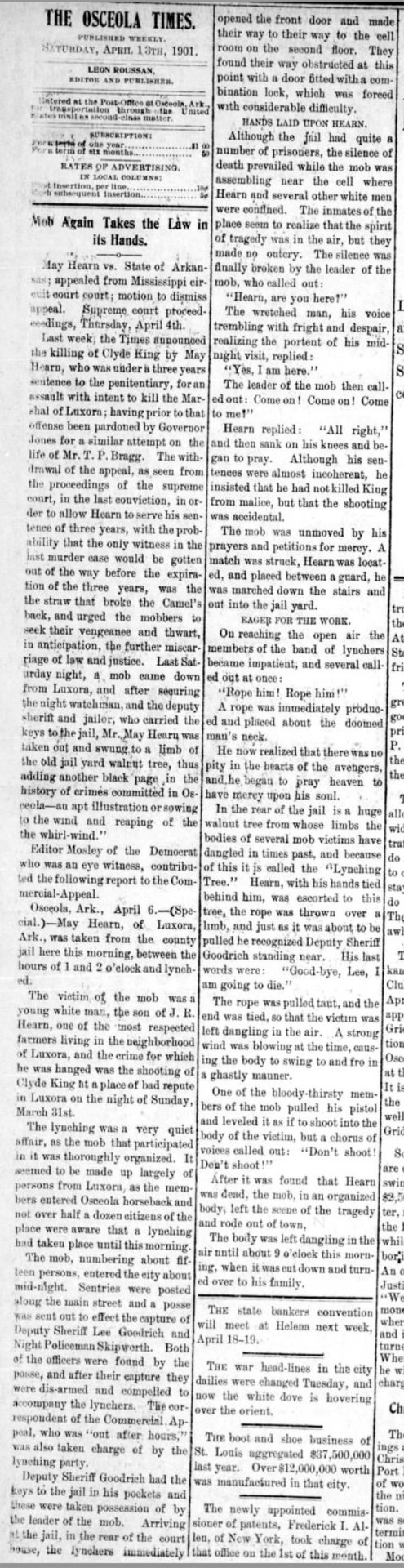 "Mob again takes the law in its hands" newspaper clipping