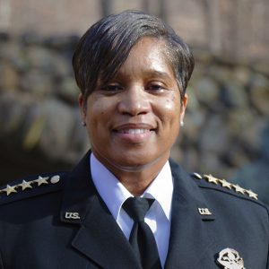 African American woman in police uniform