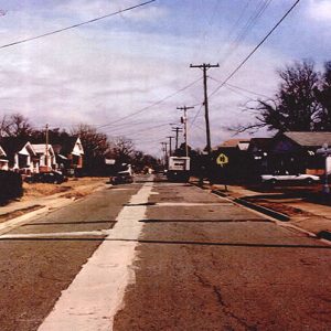 Residential street with row of houses on both sides