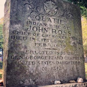 "Quatie Indian wife of John Ross Chief of Cherokee Tribe" engraved tombstone with star symbol