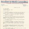 Typed letter on "Freedom to Work Committee" letterhead