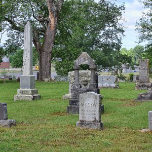 "McCoy" monuments and "Keith" obelisk in cemetery