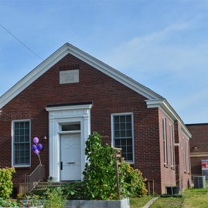 Close-up of single-story brick building