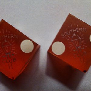 Pair of red dice stamped with Southern Club logo