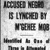 "Accused Negro is lynched by M'Gehee Mob" newspaper clipping