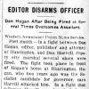 "Editor disarms officer" newspaper clipping