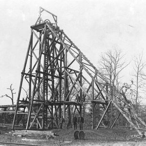 Wooden frame structure at mining site