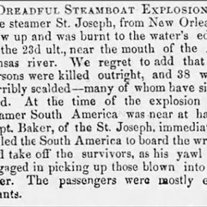 "Dreadful steamboat explosion" newspaper clipping