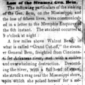 "Loss of the steamer General Bem" newspaper clipping