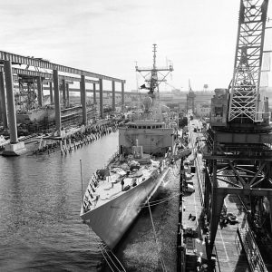 Naval ship in dock