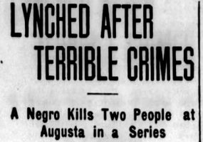 "Lynched after terrible crimes" newspaper clipping