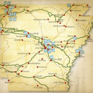 Political map of Arkansas with trails marked in green