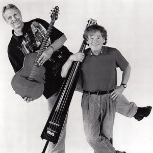 Two white men with guitar and electric upright bass