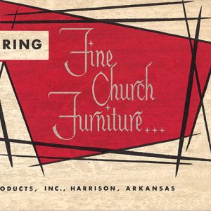 "Manufacturing fine church furniture" red and black logo on brochure