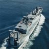 Aerial view of large ship at sea