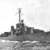 Sailors on bow of Naval vessel 695 at sea