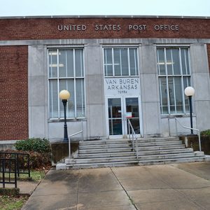 Front entrance and steps of brick post office building