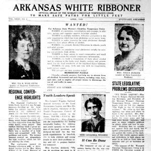 Front page of "Arkansas White Ribboner"