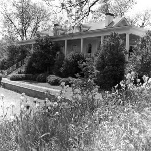 Large home with front steps from low wall, front garden, with landscaping