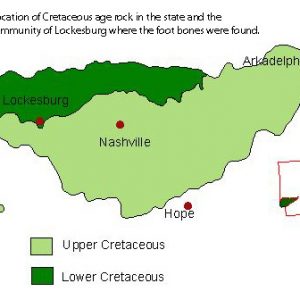 Map showing the locations of Cretaceous age rock in Arkansas