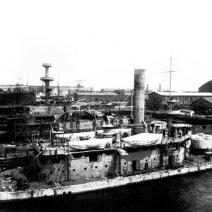 naval vessel in dry dock