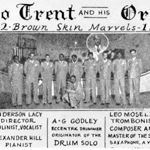 Advertisement with African-American men in suits "Alphonso Trent and His Orchestra"