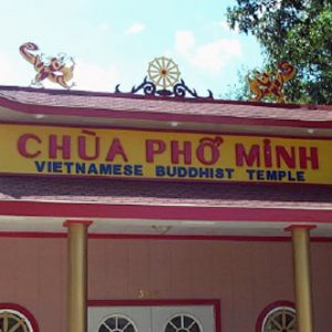 Exterior "Chua Pho Minh Vietnamese Buddhist Temple" with temple architecture with flower dragon roof ornaments