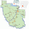 "Clark County" map with borders roads cities waterways