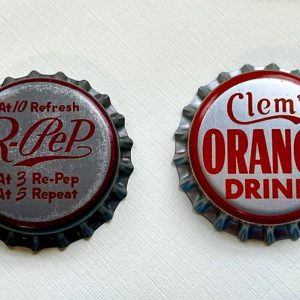 Bottle caps featuring R-Pep and Clem's logos