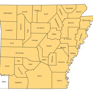 Map showing division of counties after Arkansas statehood