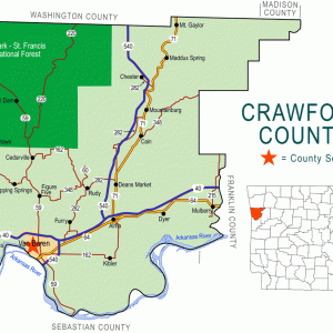 "Crawford County" map with borders roads cities waterways national forest