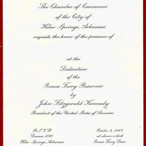 invitation from "The Chamber of Commerce of the City of Heber Springs Arkansas" with red borders and the name of the person invited left blank