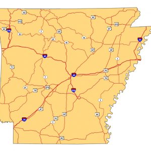 Map of Arkansas showing major roadways