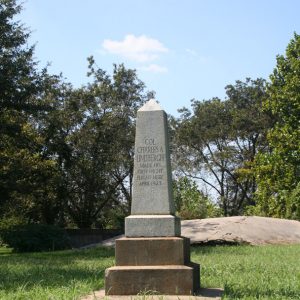 "Colonel Charles A Lindbergh made his first flight here April 1923" stone obelisk on two-tiered base