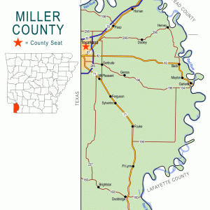 "Miller County" map with borders roads cities river