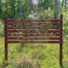 "Pine City Natural Area a bird sanctuary managed by the Arkansas Natural Heritage Commission" sign in forest