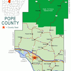 "Pope county" map with borders roads cities waterways national forest