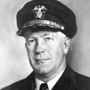 Portrait painting of white man in Navy dress uniform with hat