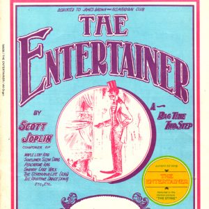 Sheet music book cover for "The Entertainer" with entertainer and audience illustration