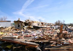 destroyed mobile homes and debris
